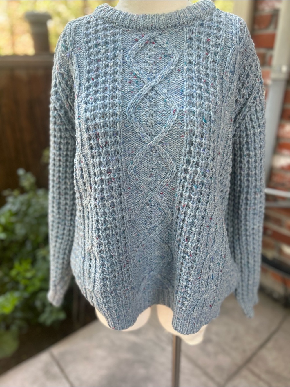 Gaeltarra Blue fisherman cable knit wool sweater hand loomed Ireland Size 42